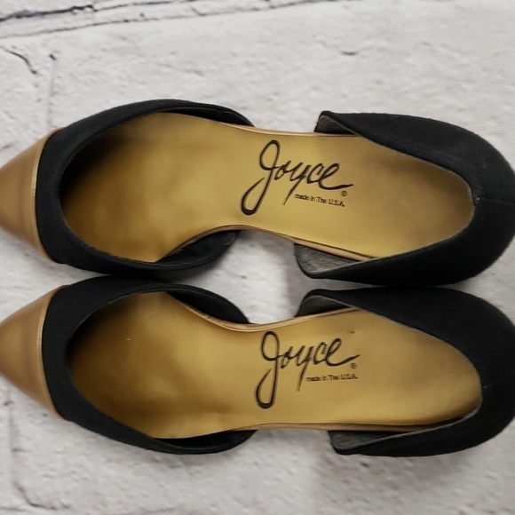 VINTAGE Joyce Smiley Flats Black Linen & Gold Metallic Upper USA  VGUC In Box - Picture 7 of 15